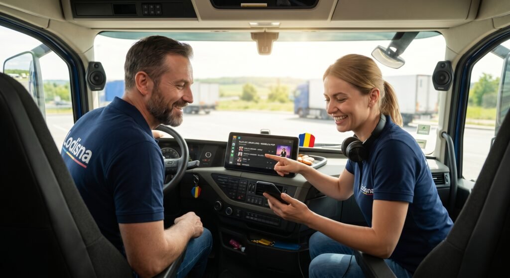 Confort cabină XL șoferi TIR și divertisment digital în camioanele Lodisna.