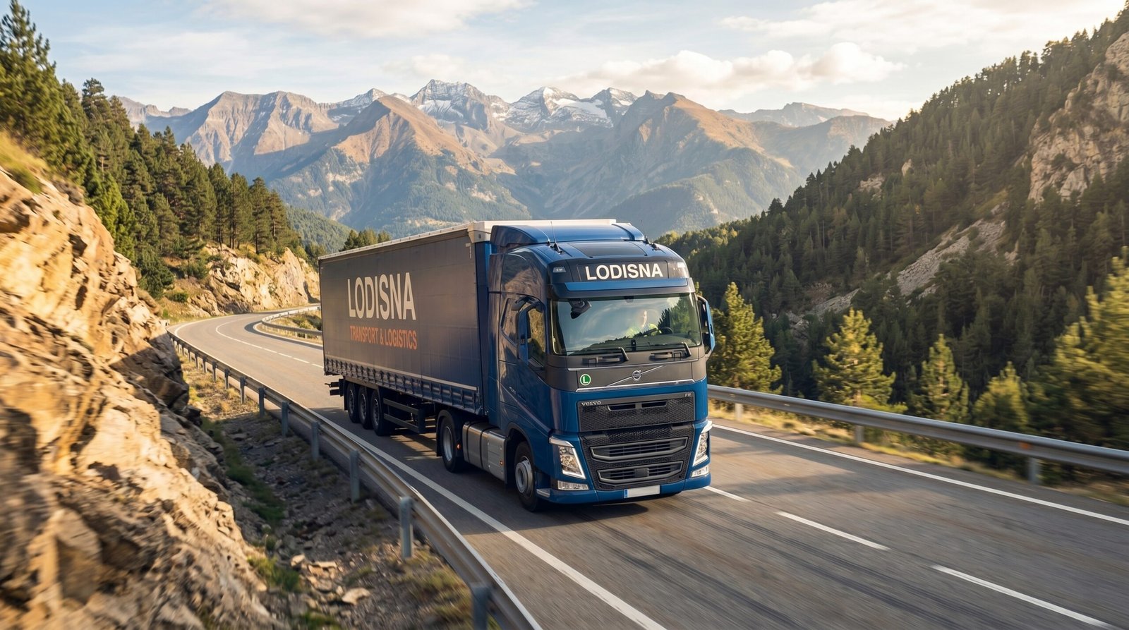 Camion TIR șofer pe drum de munte sinuos Franța Spania vara condus la munte