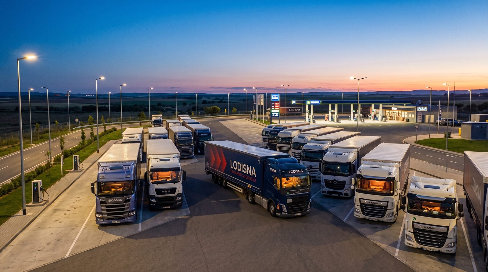 Doi șoferi TIR echipaj relaxând în parcare europeană viața în parcare șofer seară