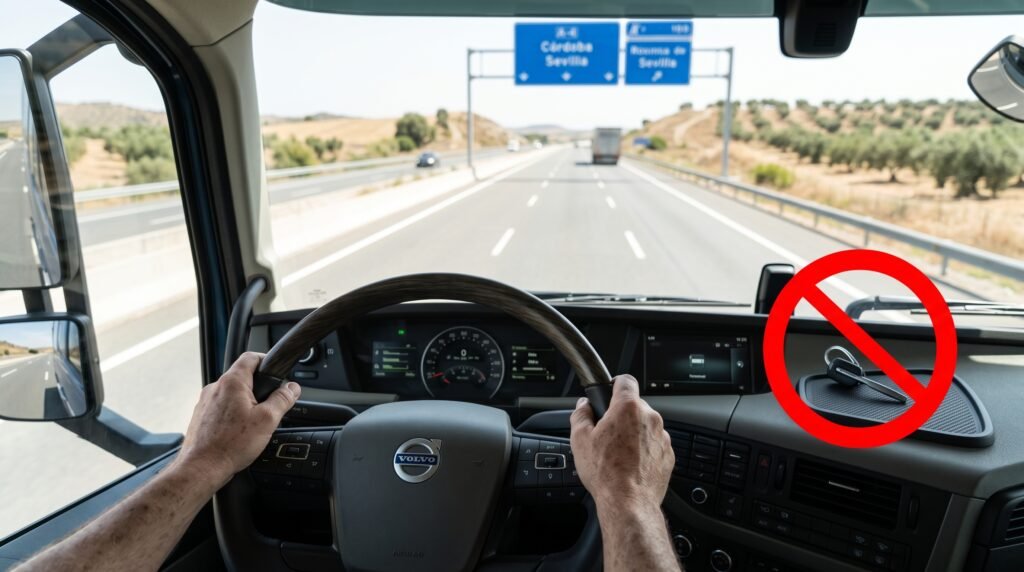 Căști bluetooth șofer Spania interzise la volan camion TIR amendă DGT